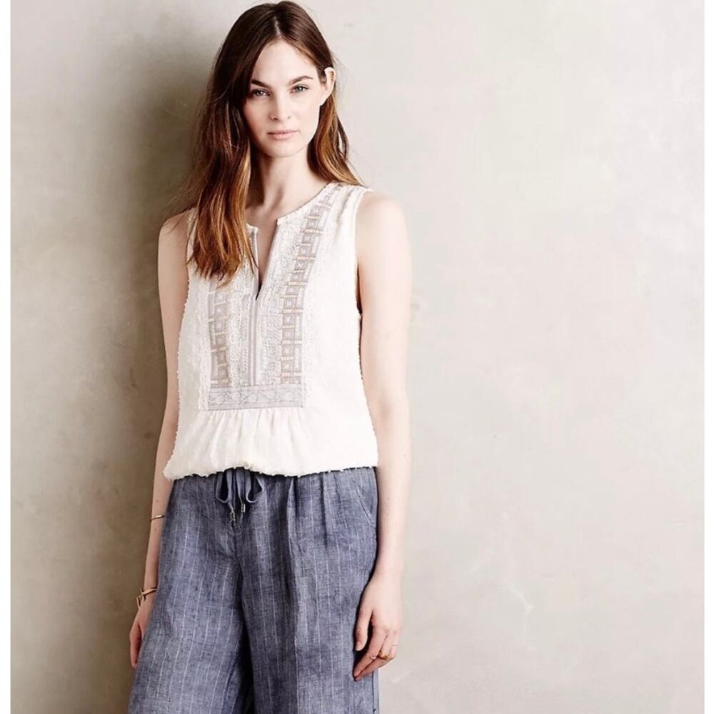 Anthropologie - One September Sleeveless Embroidered Blouse - Tunic Top - Small